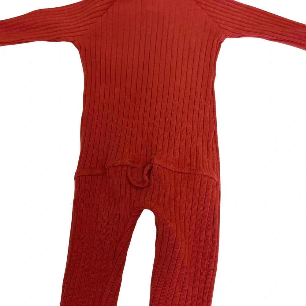 Kate Quinn Red Ribbed Organic Cotton Bear Ear Hooded Footie Romper 0-3M
